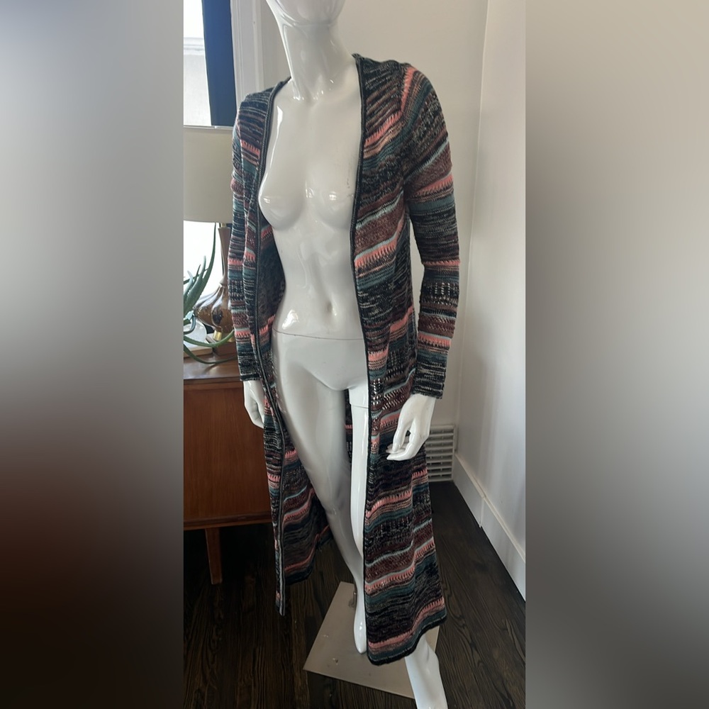 Women's Multicolour Knit  Boho Striped Maxi Duster